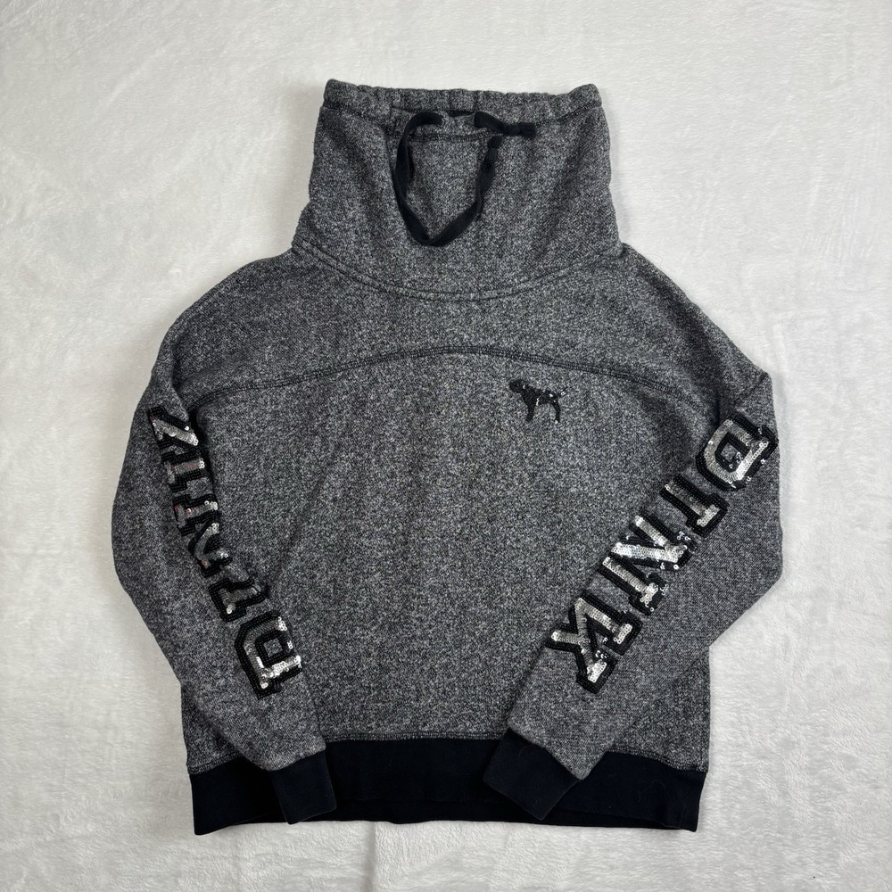 Pink Victoria's Secret Poodle Tube Neck LS Grey Sweatshirt Embellished Women's S